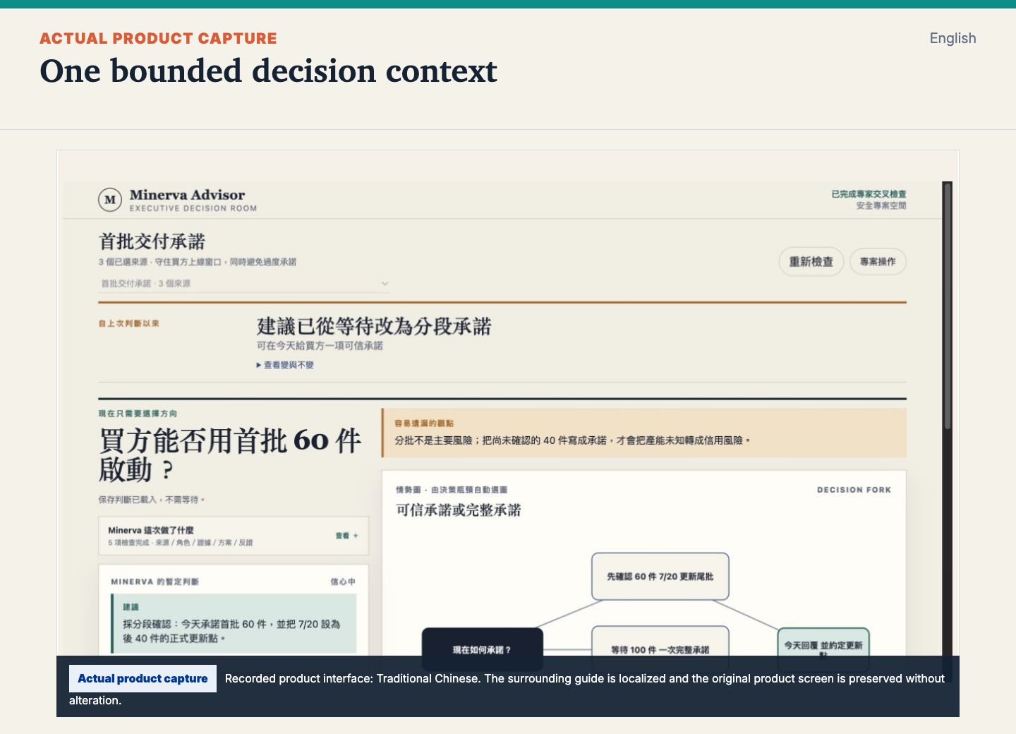 Minerva decision overview generated from a selected synthetic Gmail thread